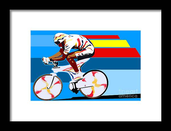 Miguel Indurain Framed Print featuring the digital art spanish cycling athlete illustration print Miguel Indurain by Sassan Filsoof