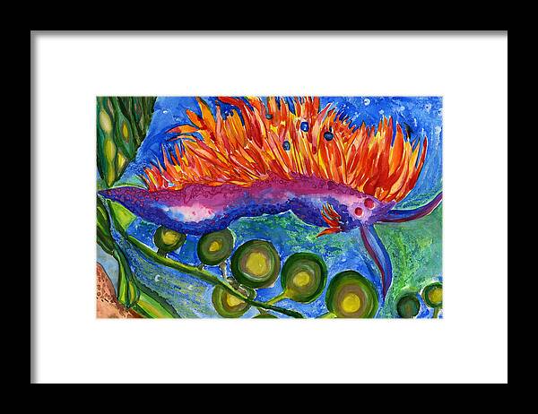 Nudibranch Framed Print featuring the painting Spanish Shawl Nudibranch by Avi Jagdish 4th grade by California Coastal Commission