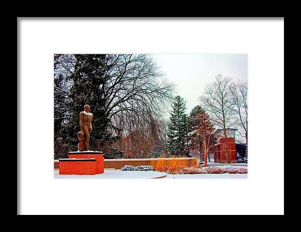 Michigan State University Framed Print featuring the photograph Sparty in winter by John McGraw