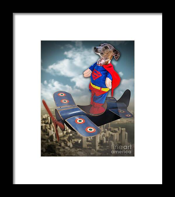 Flying Dog Framed Print featuring the digital art SPEEDOlini Flying High by Kathy Tarochione