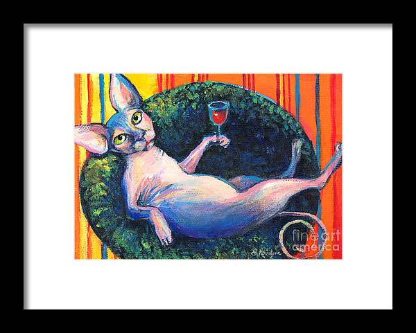 Sphynx Cat Framed Print featuring the painting Sphynx cat relaxing by Svetlana Novikova