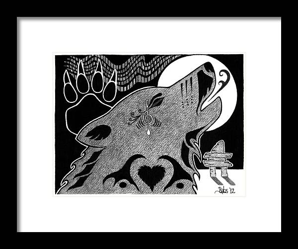 Wolf Framed Print featuring the drawing Spirit Of Community by Barb Cote