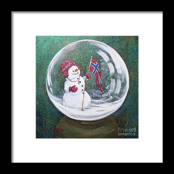 Snow Globe Framed Print featuring the painting Spirit of Norway by Susan Fisher