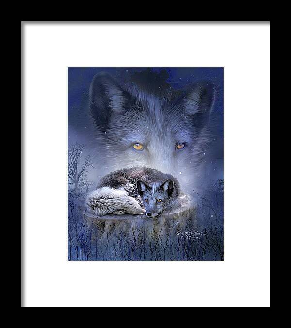 Fox Framed Print featuring the mixed media Spirit Of The Blue Fox by Carol Cavalaris