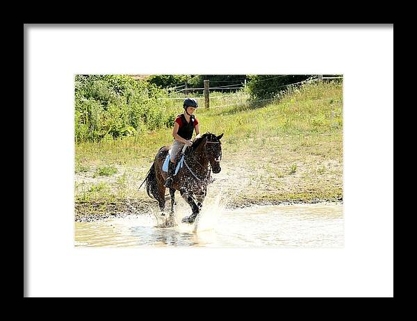Horse Framed Print featuring the photograph Splashing Thru Water Jump by Janice Byer