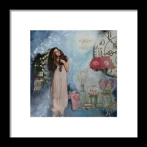 Clock Framed Print featuring the painting Spring Morning by Almeta Lennon