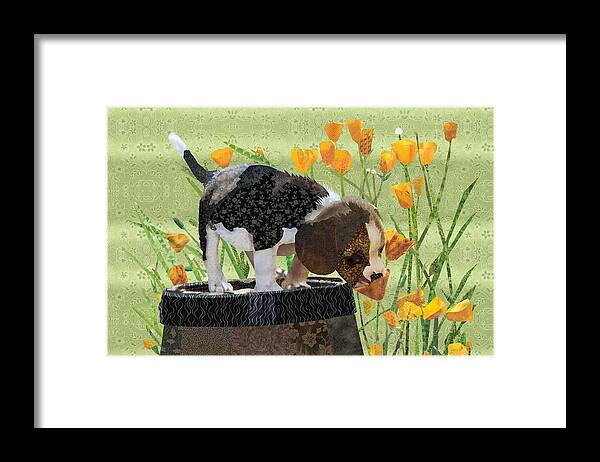 Fabric Melodies Framed Print featuring the digital art Spring Pup by Robin Morgan