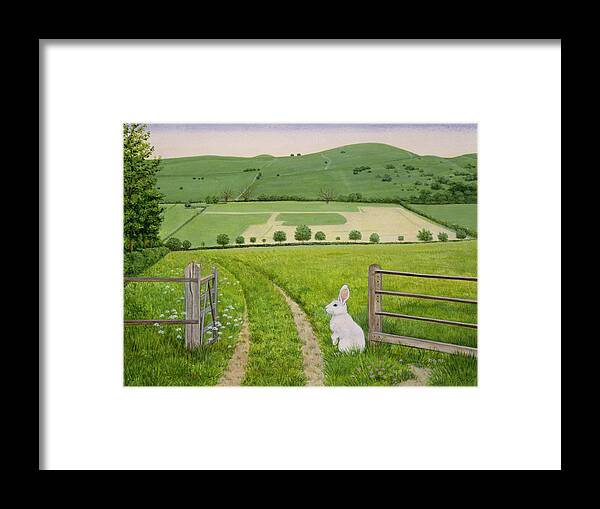 Fence Framed Print featuring the painting Spring Rabbit by Ditz