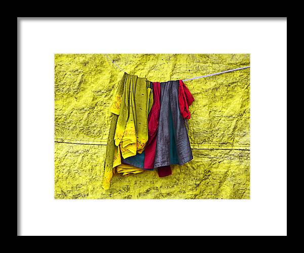 Minimalist Photography Framed Print featuring the photograph Clothes drying on a clotheslines - Minimalist Photography by Prakash Ghai