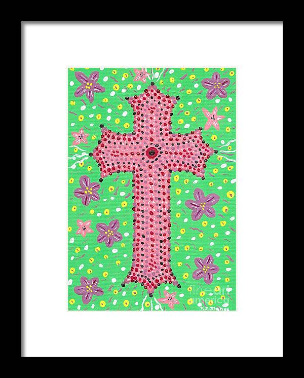 Easter Framed Print featuring the painting Spring Time Floral Cross by Vicki Maheu