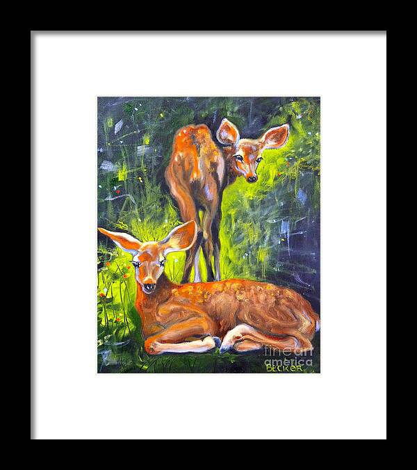 Fawn Framed Print featuring the painting Spring Twins 1 by Susan A Becker