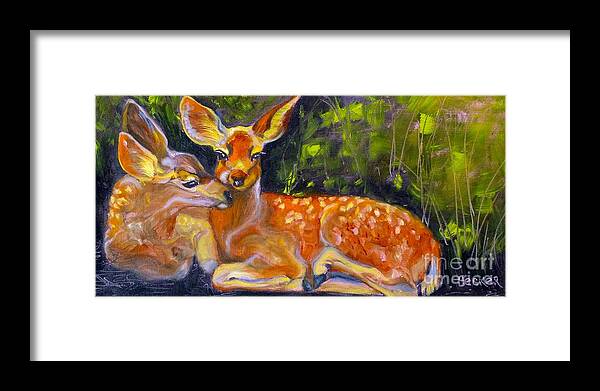Fawn Framed Print featuring the painting Spring Twins 2 by Susan A Becker