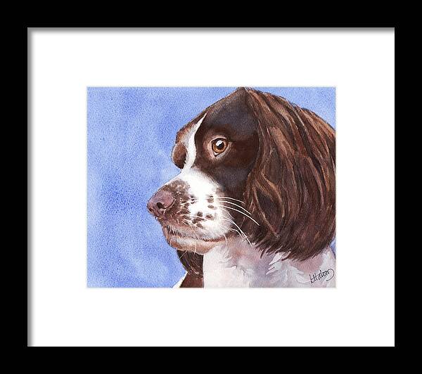 Springer Spaniel Framed Print featuring the painting Springer Spaniel Puppy by Greg and Linda Halom