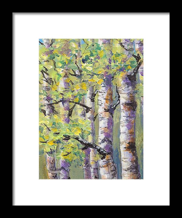 Springtime Birches Framed Print featuring the painting Springtime Birches by Karen Mattson