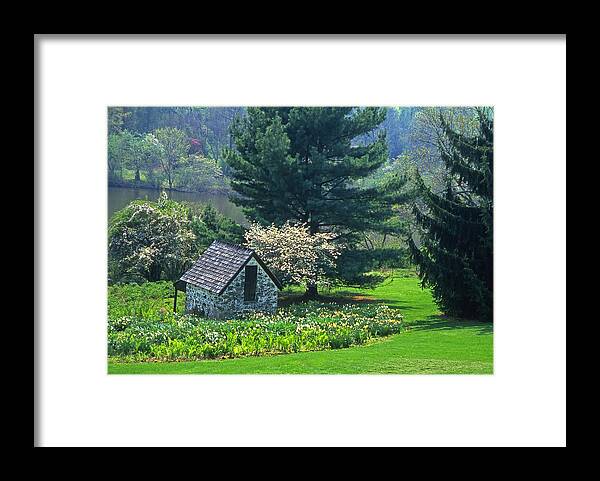 Pennsylvania Framed Print featuring the photograph Springtime in meadow with spring house by Blair Seitz