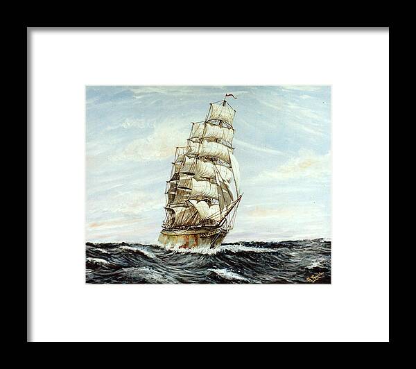 Square Rigger Framed Print featuring the painting Square Rigged ship Sophicles by Mackenzie Moulton