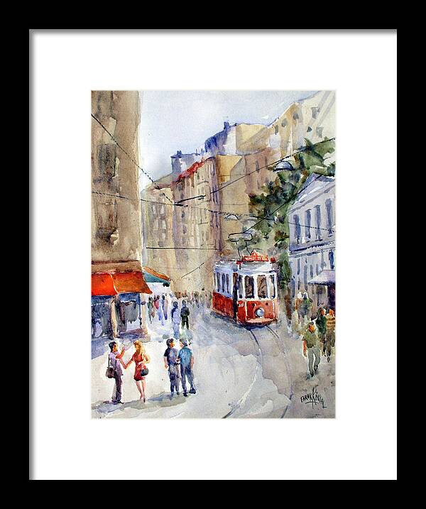 Tram Framed Print featuring the painting Square Tunel - Beyoglu Istanbul by Faruk Koksal