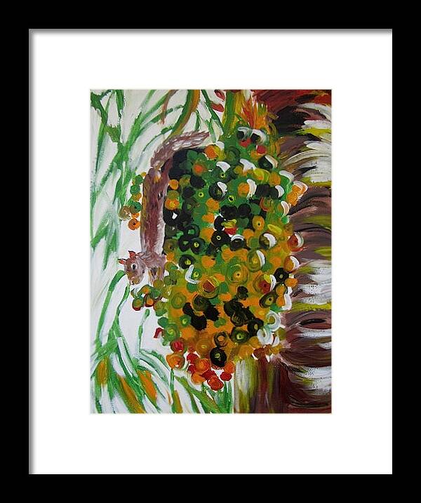 Squirrel In Palm Tree Framed Print featuring the painting Squirrel Wonderland by Judy Swerlick