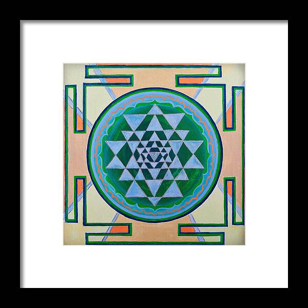 Symbols Framed Print featuring the photograph Sri Yantra for Meditation painted by Raimond Klavins