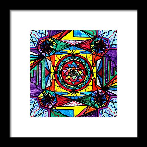 Sri Yantra Framed Print featuring the painting Sri Yantra by Teal Eye Print Store