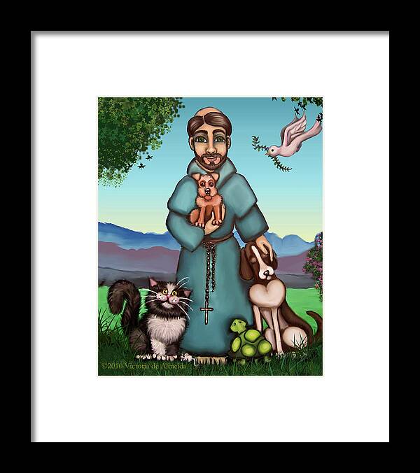 St. Francis Framed Print featuring the painting St. Francis Libertys Blessing by Victoria De Almeida