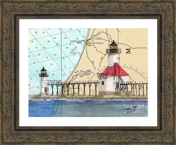 St Joseph Lighthouse MI Nautical Chart Map Art Cathy Peek by Cathy Peek