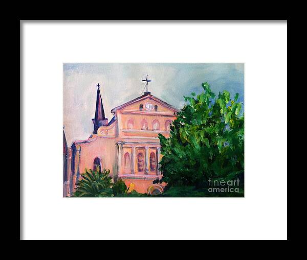 St. Louis Cathedral Framed Print featuring the painting St. Louis Cathedral from Royal Street by Beverly Boulet