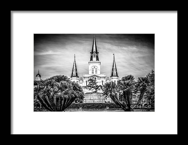 America Framed Print featuring the photograph St. Louis Cathedral in New Orleans Black and White Picture by Paul Velgos