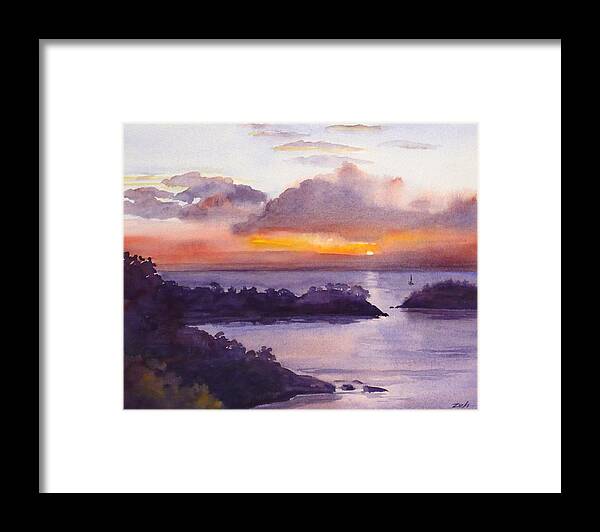 Tropical Sunset Print Framed Print featuring the painting St. Lucia Caribbean Sunset Seascape by Janet Zeh
