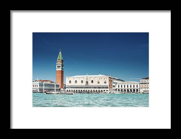 Panoramic Framed Print featuring the photograph St Marks Square With Venice Skyline by Franckreporter
