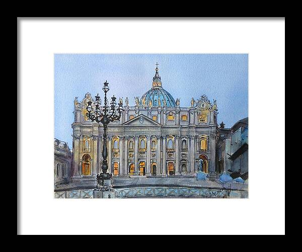 Architecture Framed Print featuring the painting St. Peter's Square by Henrieta Maneva