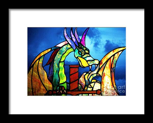 Dragon Framed Print featuring the photograph Stained Glass Dragon by Ellen Cotton