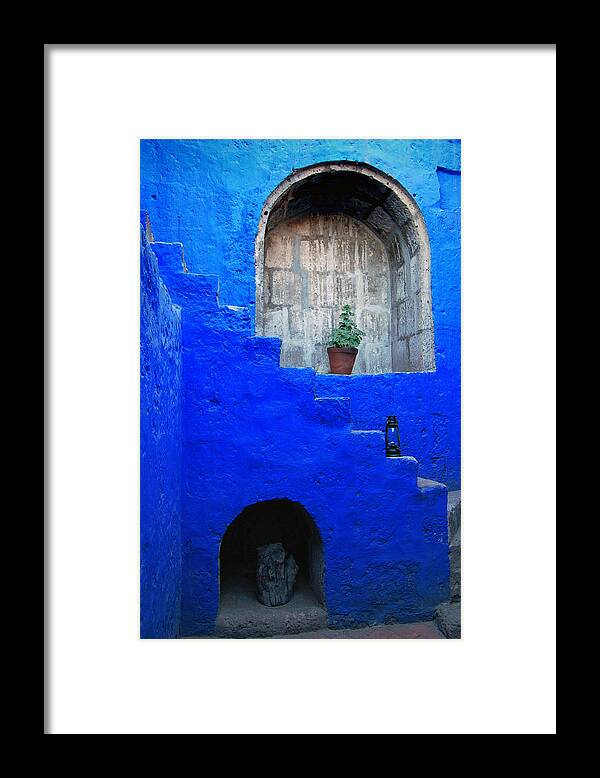 Monastery Framed Print featuring the photograph Staircase in blue courtyard by RicardMN Photography