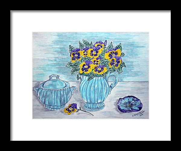 Stangl Pottery Framed Print featuring the painting Stangl Pottery and Pansies by Kathy Marrs Chandler