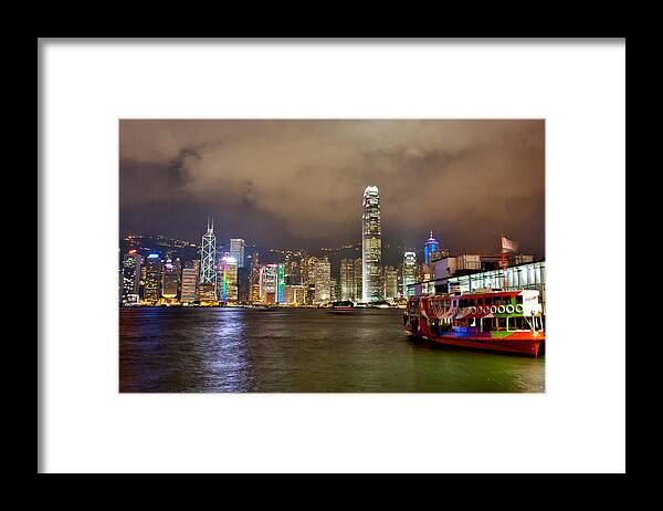  Symphony Of Lights Framed Print featuring the photograph Star Ferry in Night View in Victoria bay by Hisao Mogi