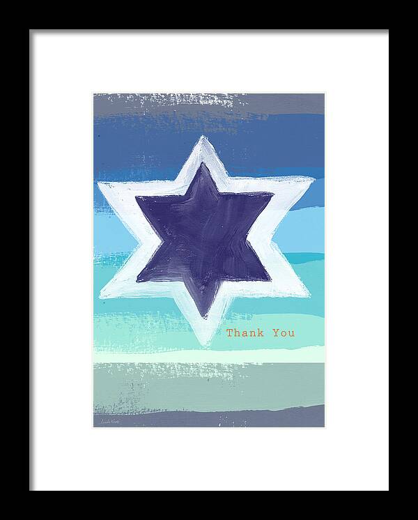 Bar Mitzvah Card Framed Print featuring the painting Star of David in Blue - Thank You Card by Linda Woods
