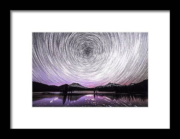 Star Trail Framed Print featuring the photograph Star trails with Northern light by Hisao Mogi