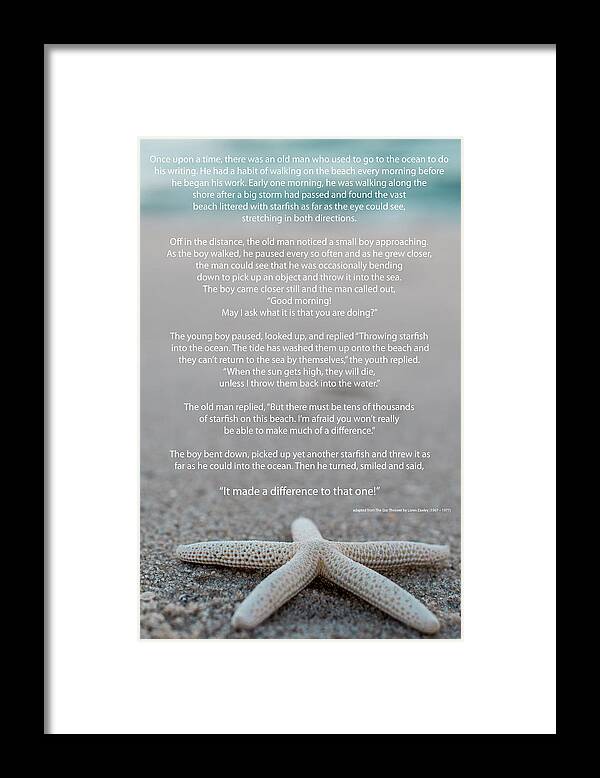 Starfish Make A Difference Framed Print featuring the photograph Starfish Make a Difference by Terry DeLuco