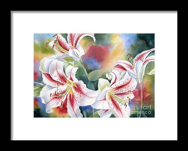 Stargazer Lilies Framed Print featuring the painting Stargazers by Deborah Ronglien