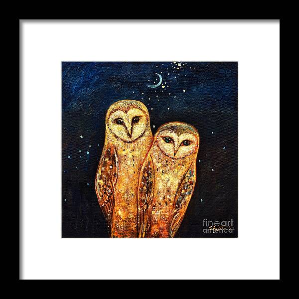 Owl Framed Print featuring the painting Starlight Owls by Shijun Munns