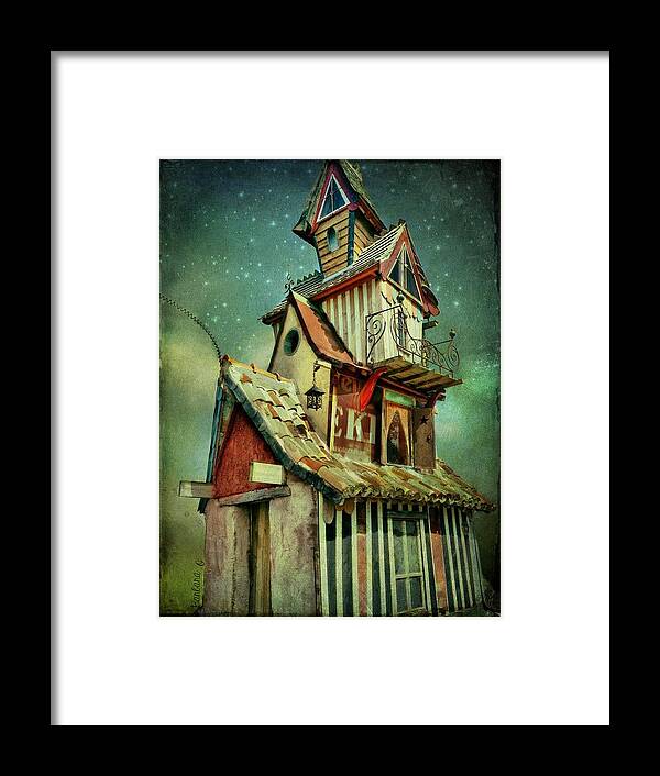 Mansion Framed Print featuring the digital art Starry night at the Little Mansion by Barbara Orenya