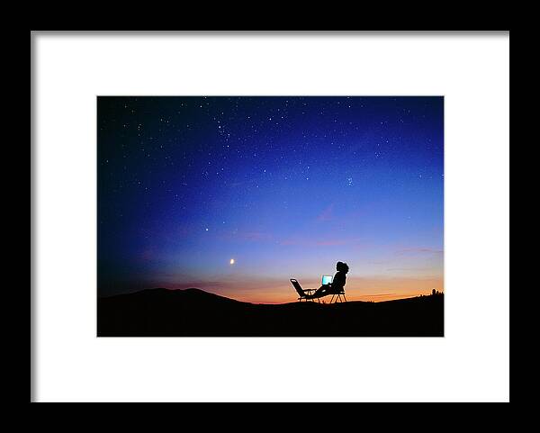 Night Sky Framed Print featuring the photograph Starry Sky And Stargazer by David Nunuk
