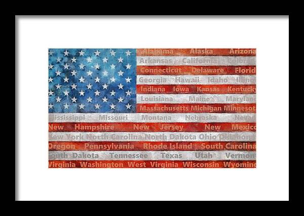 Flag Framed Print featuring the digital art Stars and Stripes with States by Michelle Calkins
