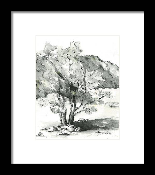 Mountains Framed Print featuring the painting Graceful Smoketree by Maria Hunt