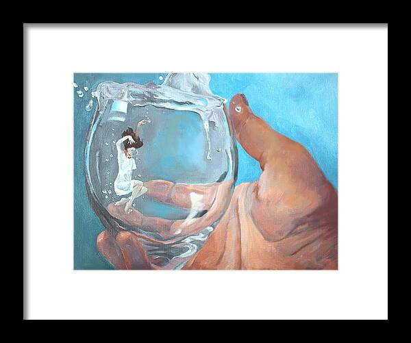 Surreal Framed Print featuring the painting Staying Afloat by Rachel Bochnia