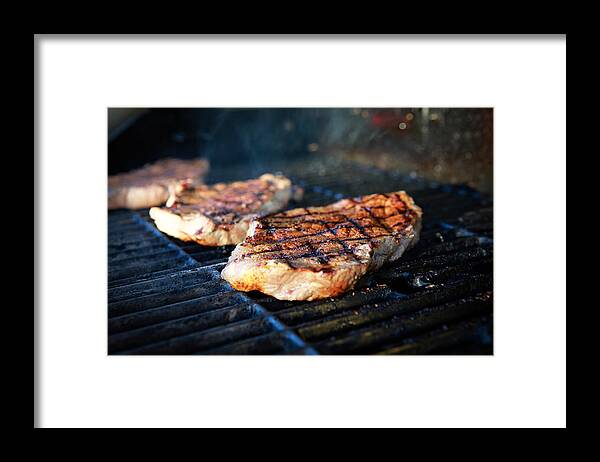Outdoors Framed Print featuring the photograph Steaks on the grill by Shannon M. Lutman
