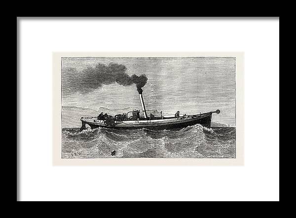 Steam-launch Framed Print featuring the drawing Steam-launch For The Cable-ship Faraday by English School
