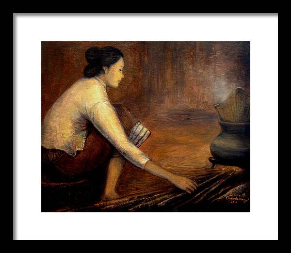 Sticky Rice Framed Print featuring the painting Steaming Sticky Rice by Sompaseuth Chounlamany
