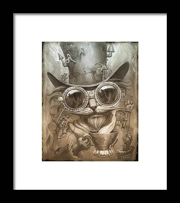 Steampunk Framed Print featuring the painting Steampunk Cat by Jeff Haynie
