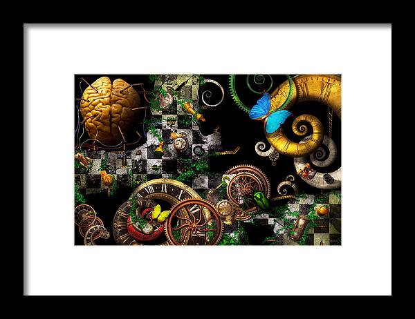 Self Framed Print featuring the digital art Steampunk - Surreal - Mind games by Mike Savad